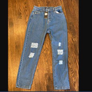 Boohoo blue Mid Rise Distressed Boyfriend Jeans- size US 8, UK 12